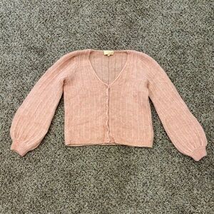Sezane Dusty Pink Ribbed V-Neck Button Cardigan
